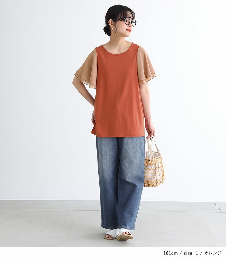 n'OrLABELフレアスリーブデザインTシャツ』レディース