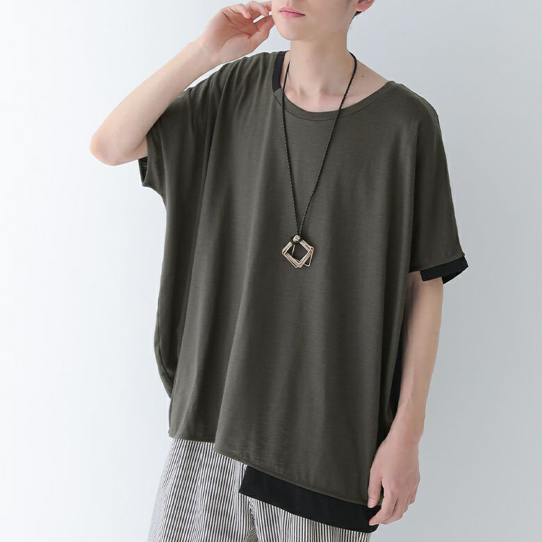 アシメカラーウェア kOhAKUアシンメトリー配色デザインTシャツ』