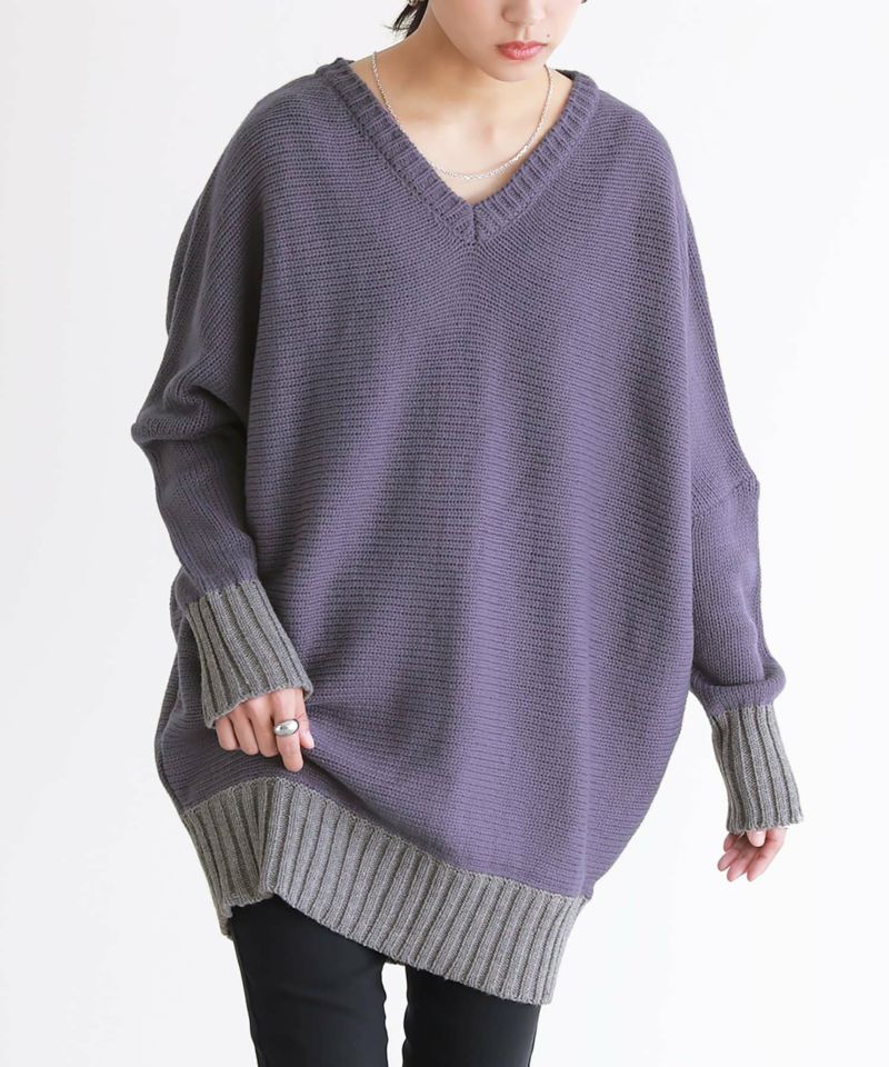 ニット セーター 「on:nue」配色ストライプVニット レディース on：nue ニット セーター 「on:nue」配色ストライプVニット
