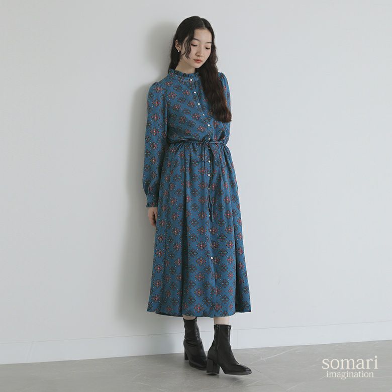 Somari Imaginationフリル レトロデザインロングワンピース
