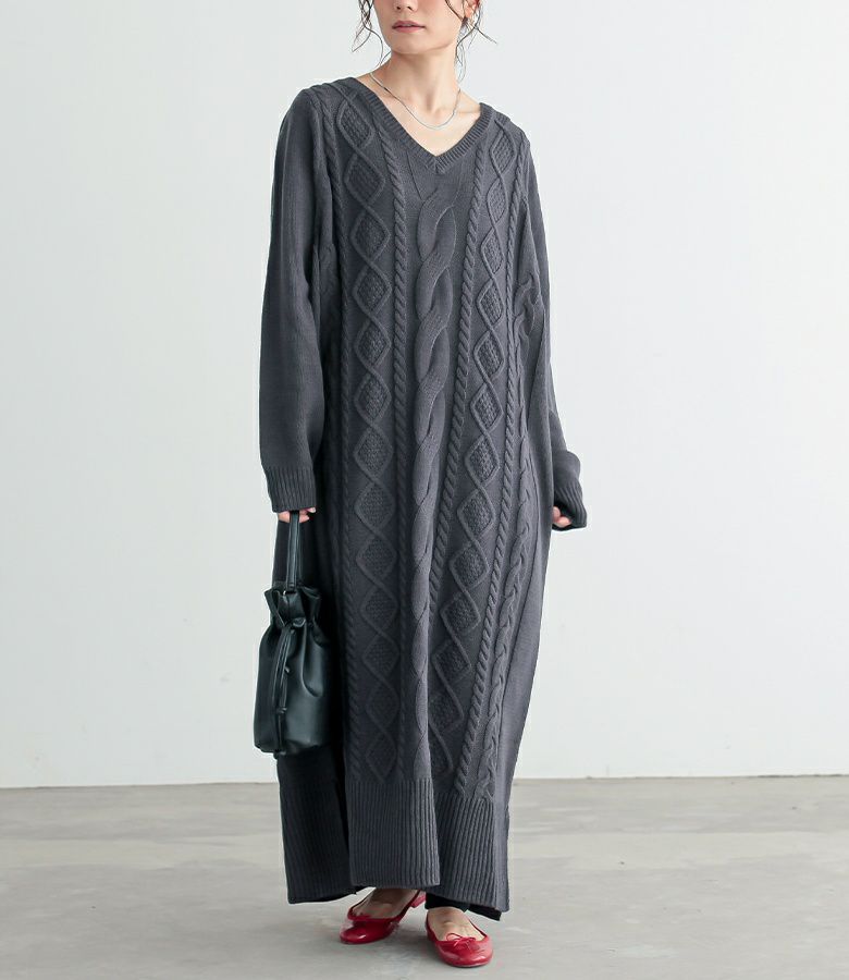 n'OrLABELアランケーブルニットワンピース』