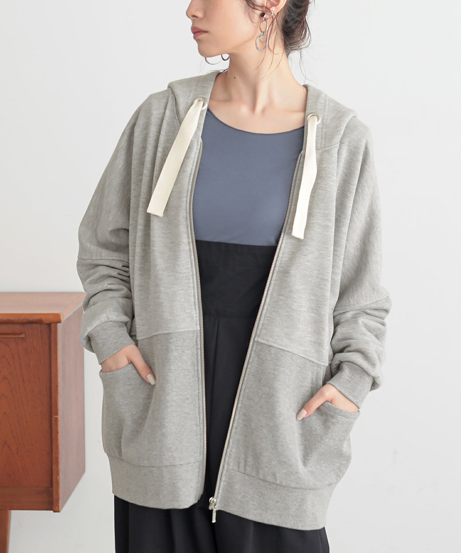 n'OrLABEL配色リボンスウェットパーカー』