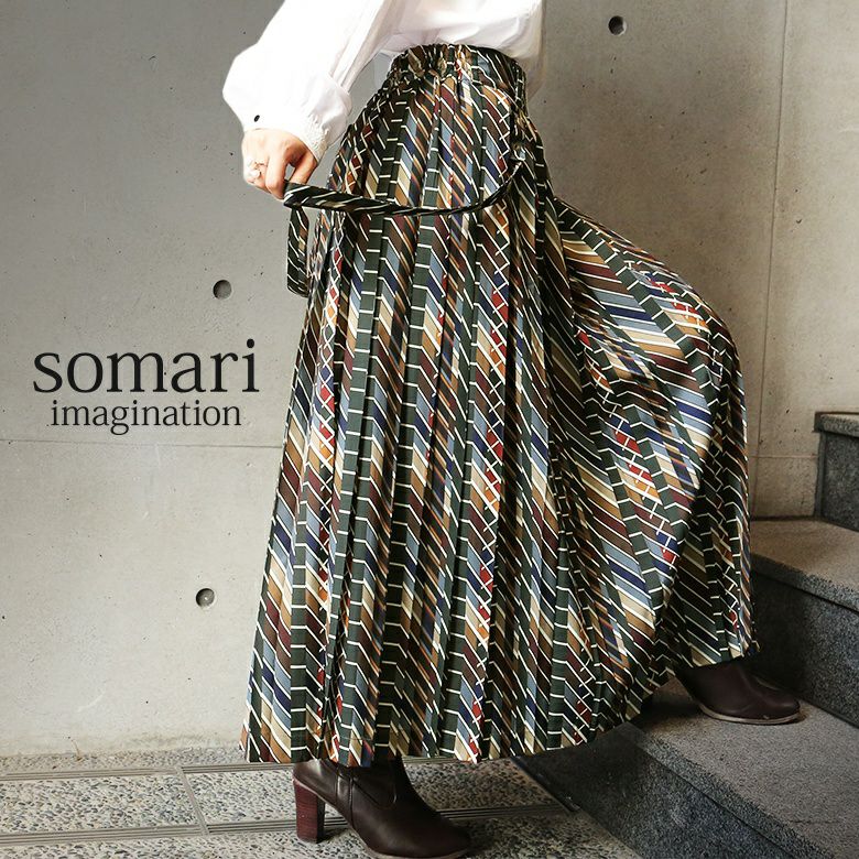 somari imagination(ソマリイマジネーション)レトロ柄プリーツロングスカート