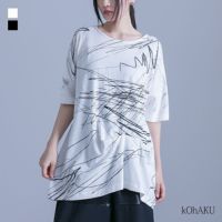 kOhAKU(コハク)アシンメトリー手書き風デザインTシャツ
