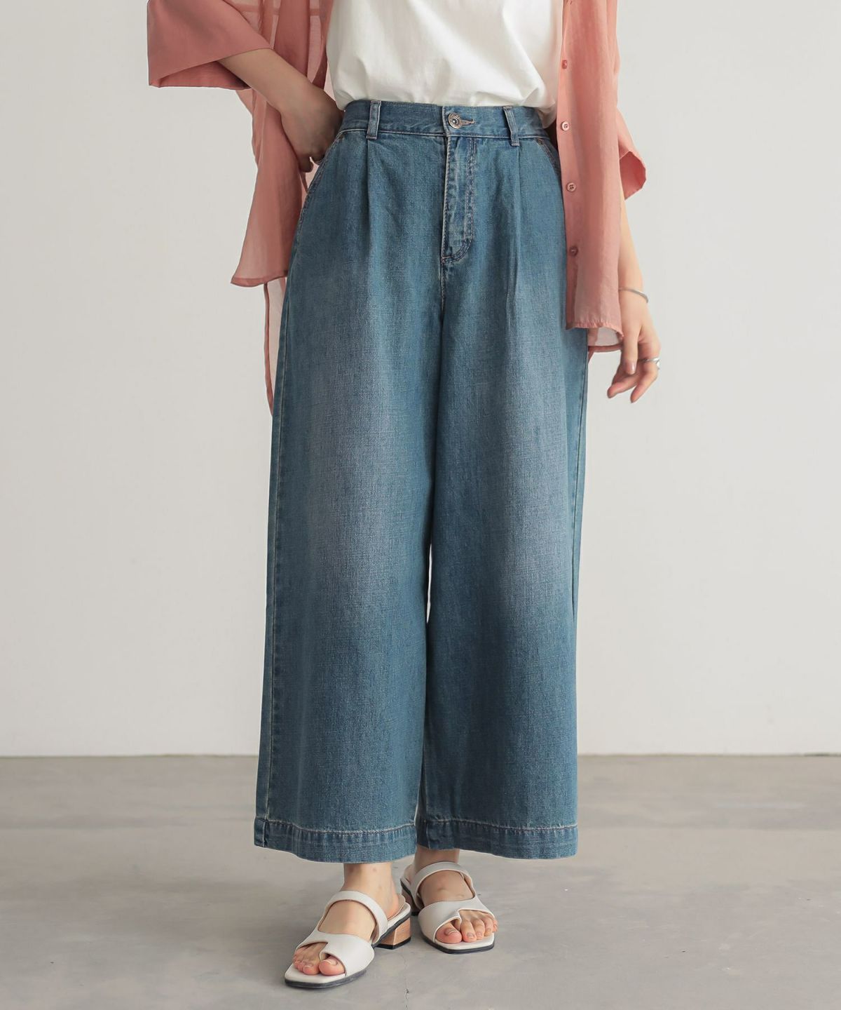 きれい見えデニムワイドパンツ 1(M~L) ヴィンテージブルー きれい見えデニムワイドパンツ 1(M~L) ヴィンテージブルー