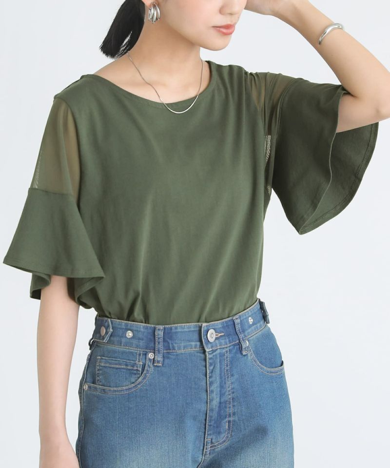 柔らかな質感の n'OrLABELシアースリーブデザインTシャツ』レディース トップス