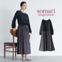 somari imagination(ソマリイマジネーション)サテンプリーツワンピース