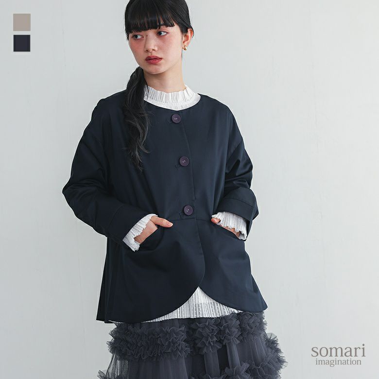 somari imagination(ソマリイマジネーション)タックデザインノーカラージャケット