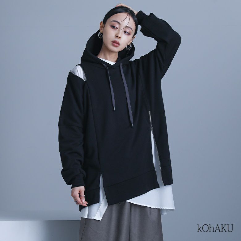kOhAKU(コハク)スラッシュ×ジップデザインパーカー