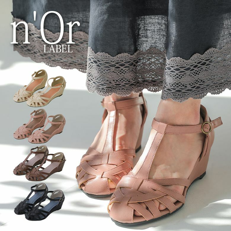 N Orlabelメッシュデザインtストラップサンダル