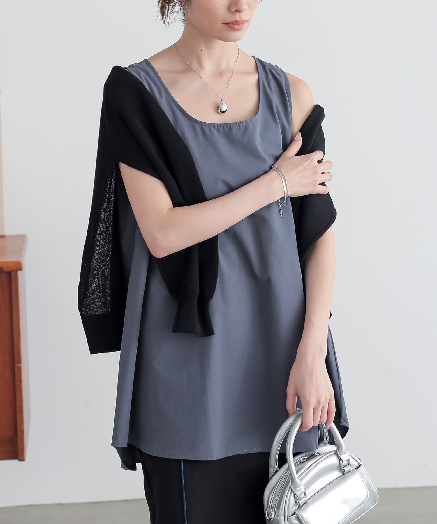 N Orlabelコットンシャツ生地ロングタンク