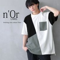 n'OrLABELアシメ配色コットンTシャツ