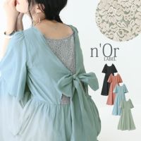 nOrLABEL(ノアールレーベル)バックリボン切替レースコットンワンピース