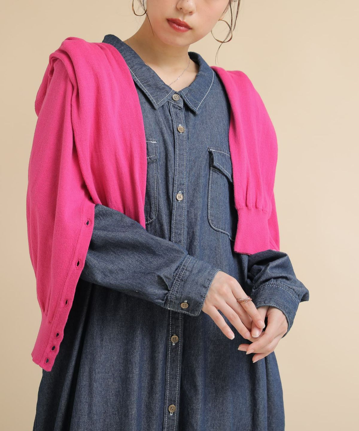 シンプルUネック&Vネックカーデ【SALE】 1(M~L)・Uネック マゼンタ シンプルUネック&Vネックカーデ【SALE】 1(M~L)・Uネック マゼンタ