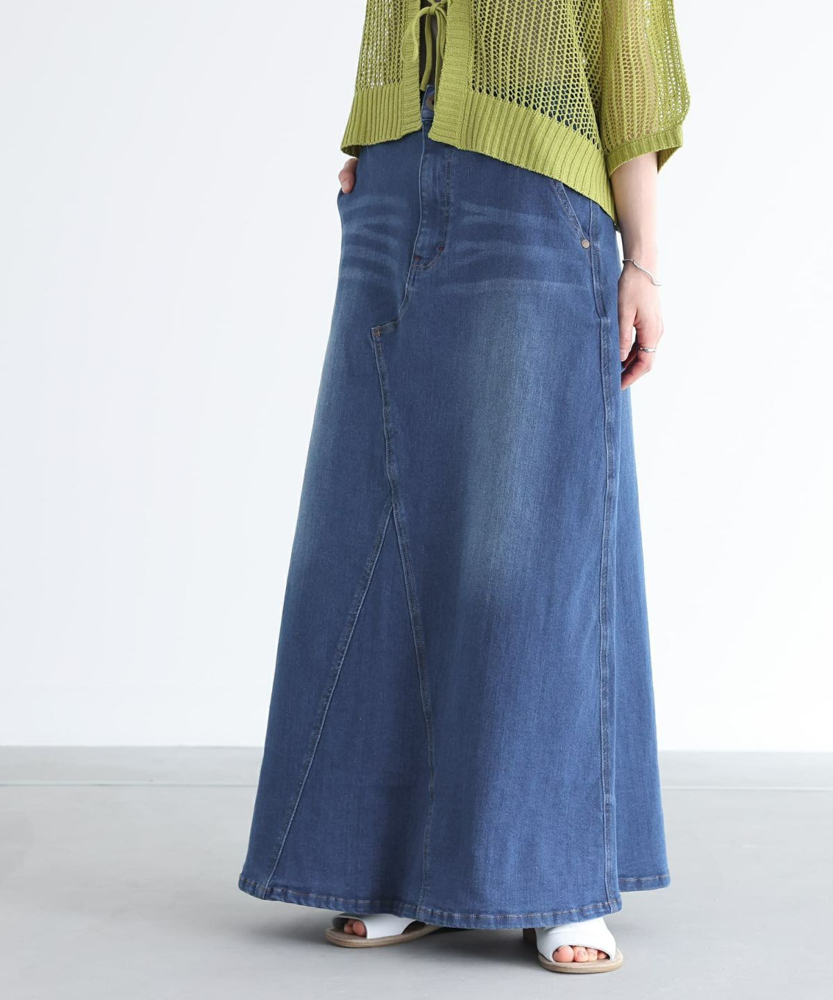 風合いストレッチデニムスカート【SALE】 1(M~L) ウォッシュブルー 風合いストレッチデニムスカート【SALE】 1(M~L) ウォッシュブルー