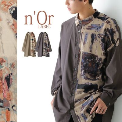 n'OrLABELアート柄アシメロングシャツ