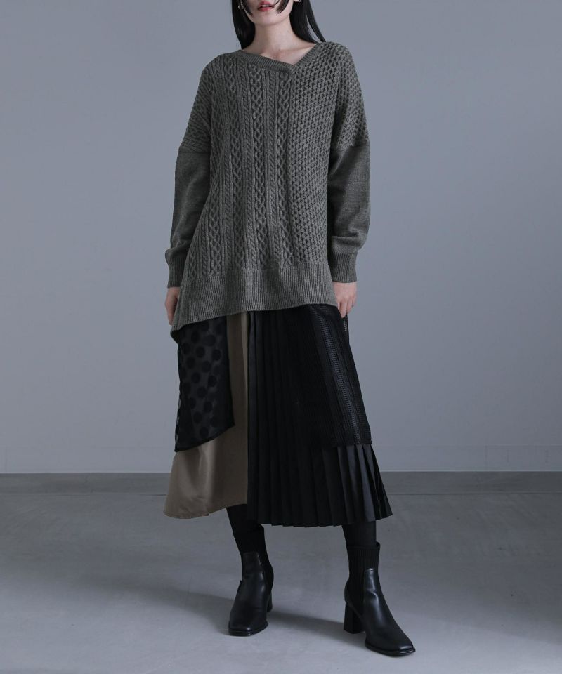 kOhAKU異素材ドッキングニットワンピース』レディースファッション通販