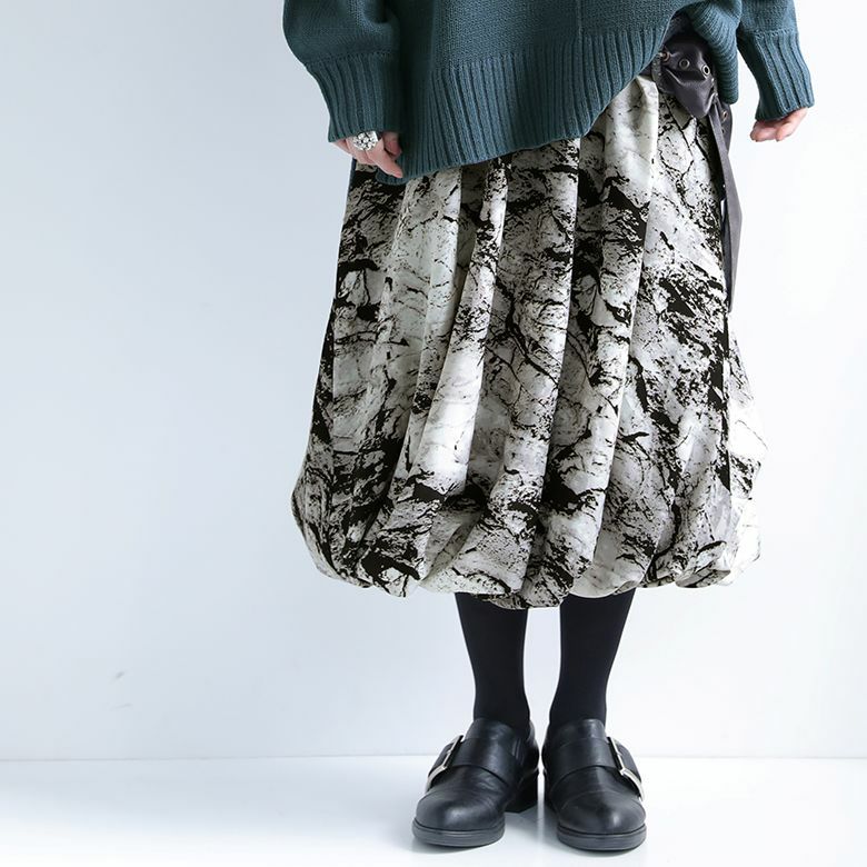 n'OrLABELモノトーン総柄バルーンスカート』レディースファッション 