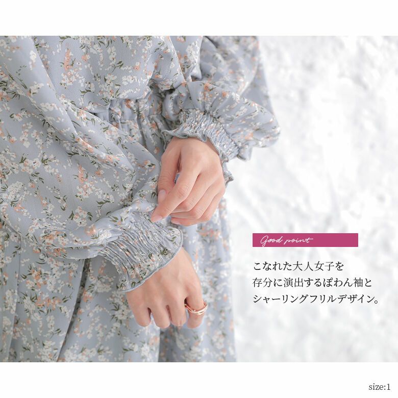 n'OrLABEL花柄スタンドフリルカラーワンピース』