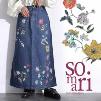 somari imagination花柄刺繍デニムスカート