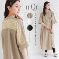 n'OrLABELバックレースロングシャツワンピース