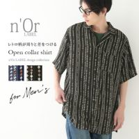 n'OrLABELオープンカラーレトロ柄シャツ