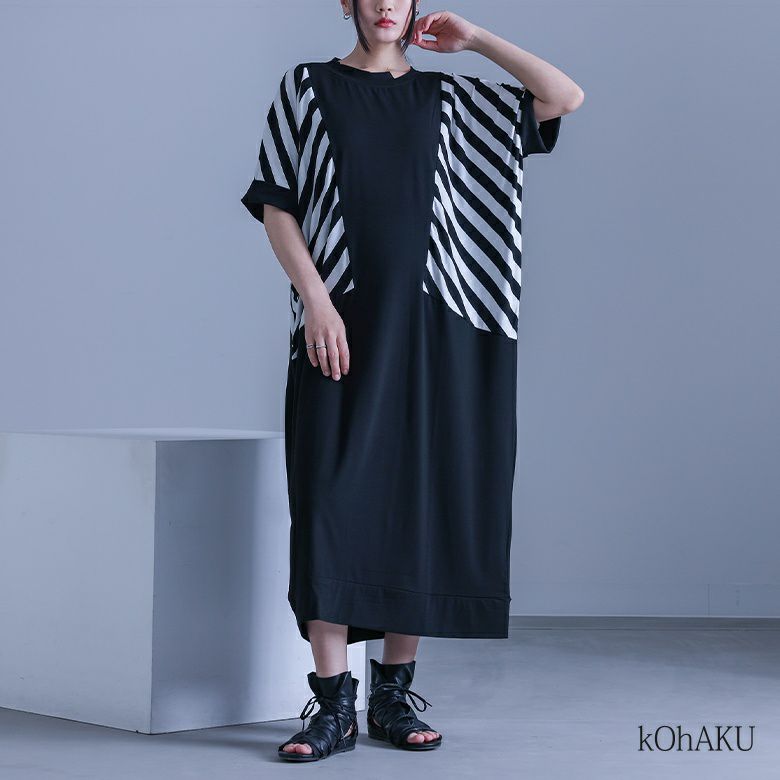 Kohakuボーダー柄切り替えコクーンワンピース Kohakuボーダー柄切り替えコクーンワンピース