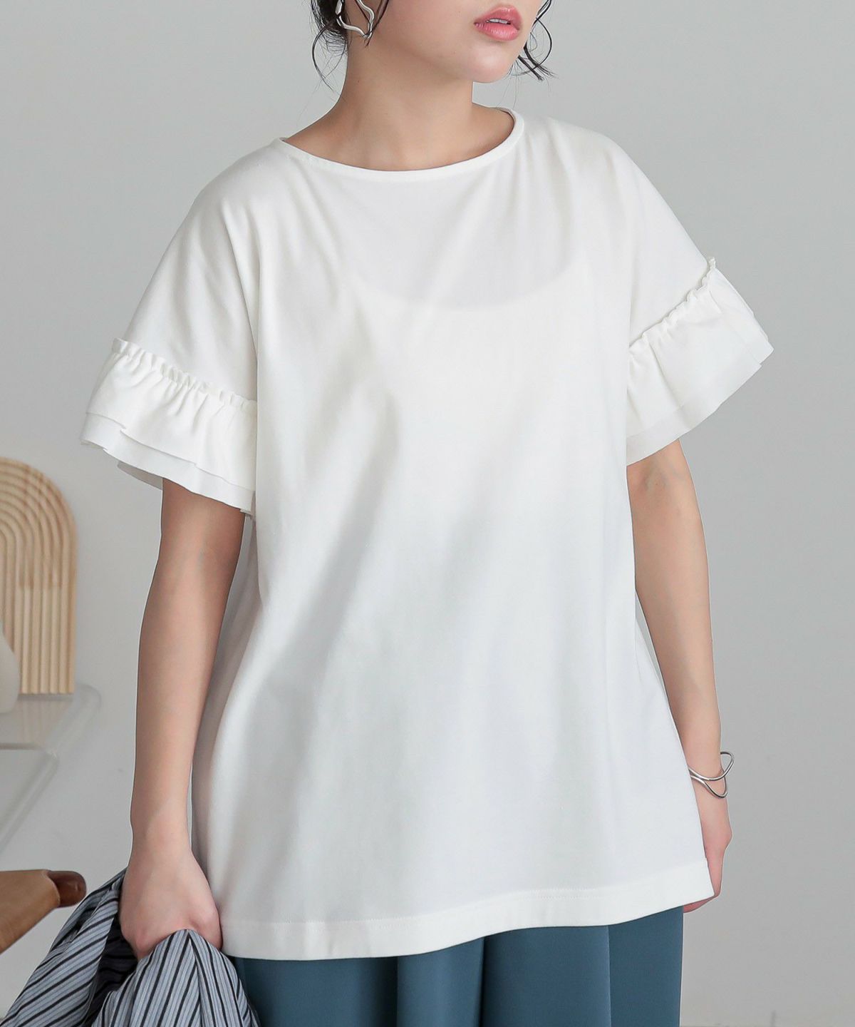 袖フリルTシャツ 1(M~L) オフホワイト 袖フリルTシャツ 1(M~L) オフホワイト