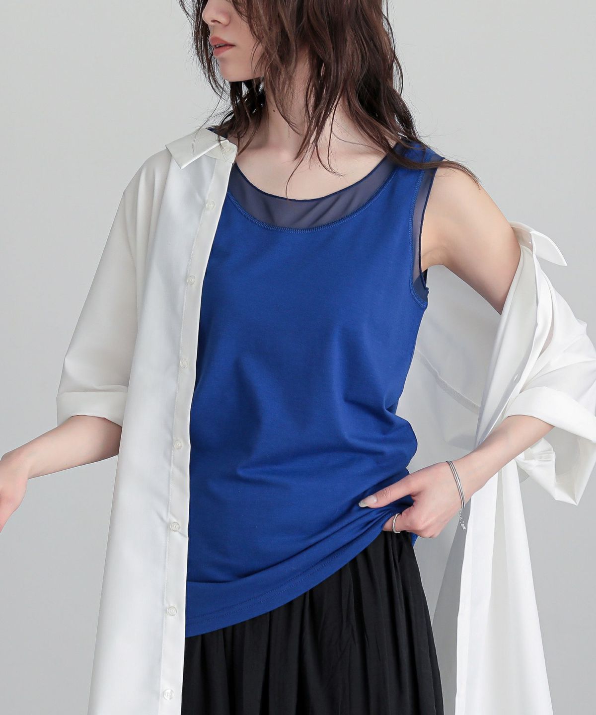 シアーメッシュ切替タンクトップ【5】 1(M~L) ブルー シアーメッシュ切替タンクトップ【5】 1(M~L) ブルー