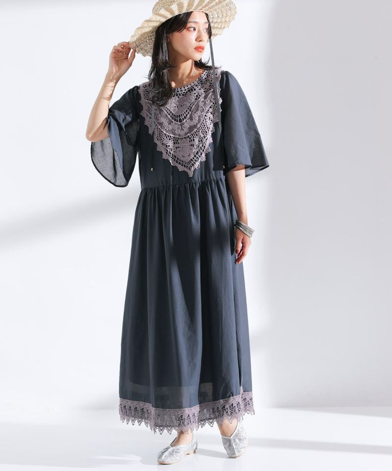 somari imaginationモチーフレースフレア袖ワンピース』