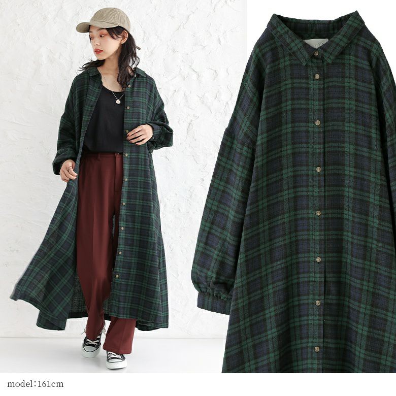 n'OrLABELチェック柄フランネルシャツワンピース』