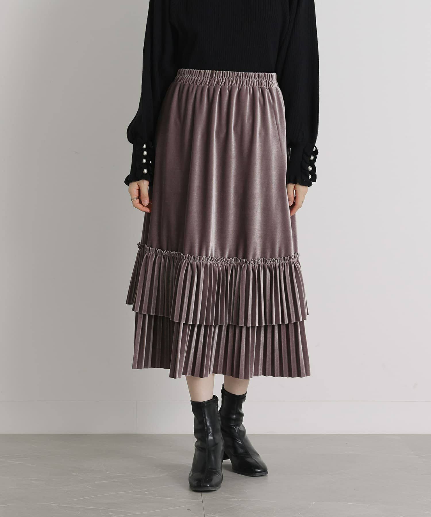 アルチビオ　★　 バック裾プリーツ ベロアスカート 000000049337-21-l.jpg?t=