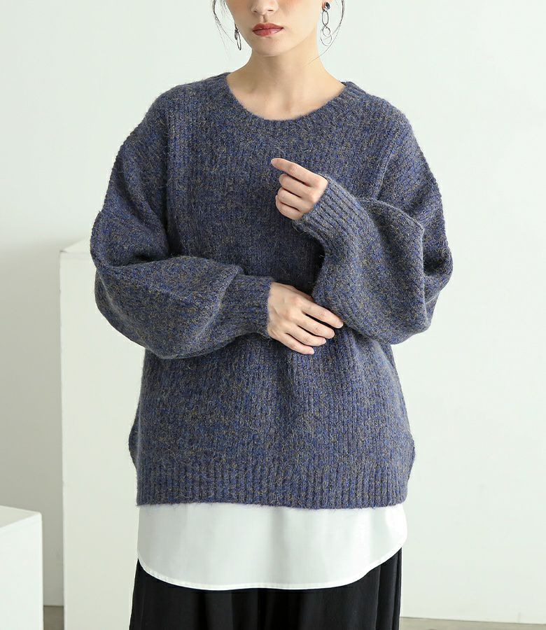 Drawer ネイビー パフスリーブニット 1 DRAWER ドゥロワー パフスリーブニット ネイビー1 カシミヤ