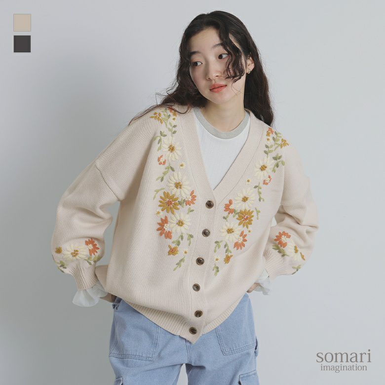 somari imagination花柄手刺繍ニットカーディガン』 