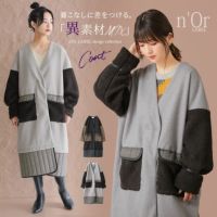 n'OrLABEL異素材切替配色メルトンロングコート