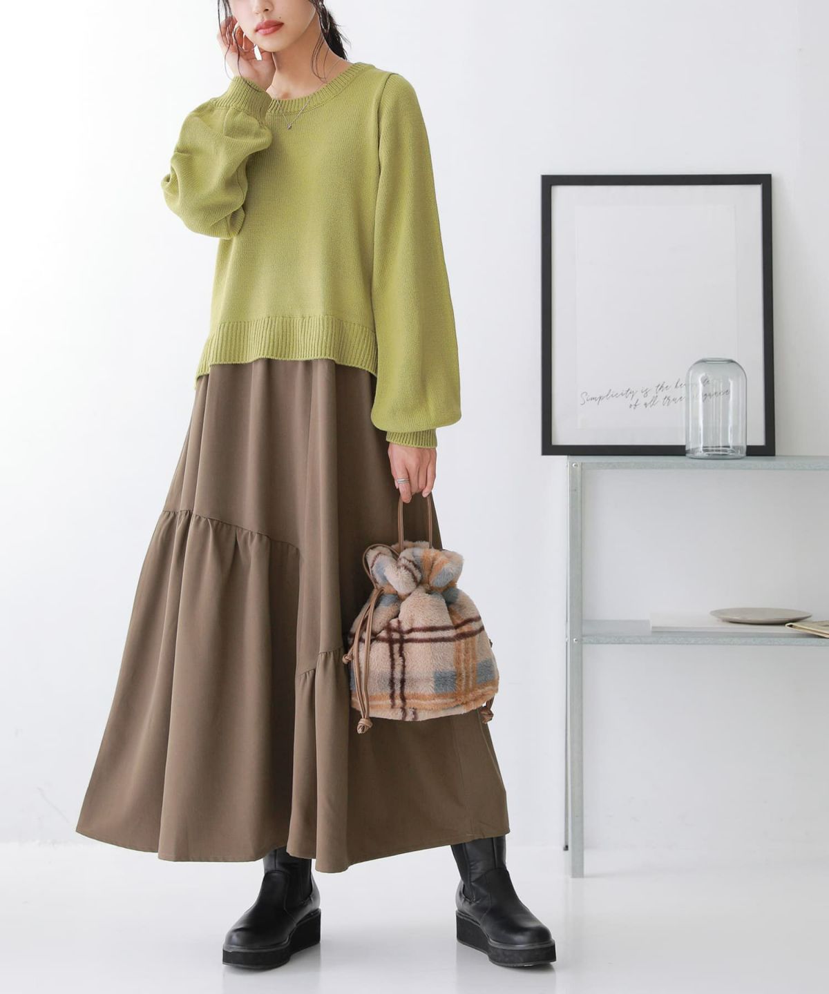 ニットドッキングティアードワンピース【30】 1(M~L) ピスタチオ ニットドッキングティアードワンピース【30】 1(M~L) ピスタチオ