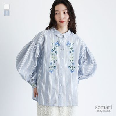 somari imagination(ソマリイマジネーション)花柄刺繍ボリューム袖シャツブラウス
