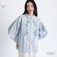 somari imagination(ソマリイマジネーション)花柄刺繍ボリューム袖シャツブラウス
