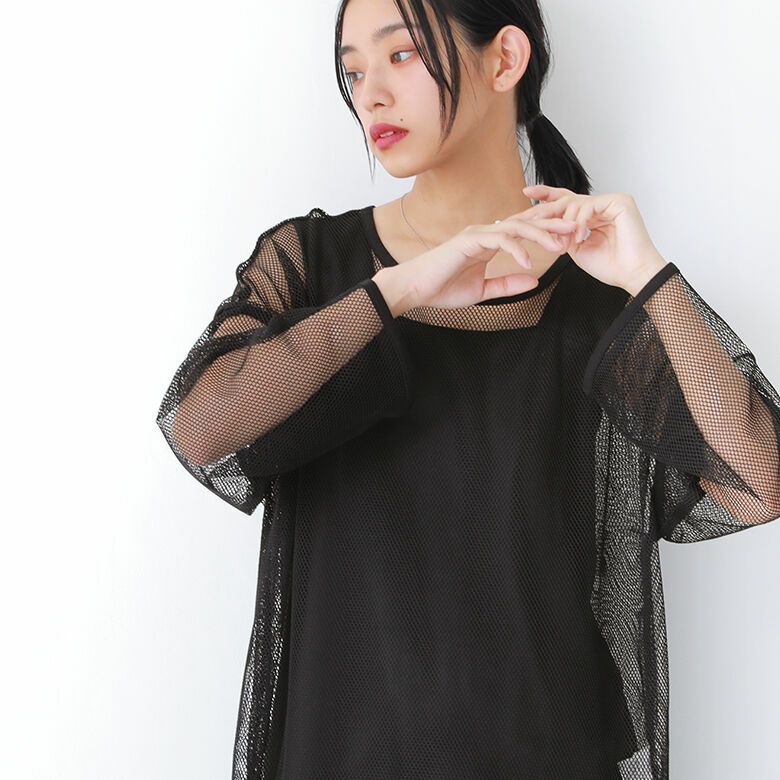 メッシュトップス　メッシュ花柄セットアップ ap retro 「セットアップ対応」リーフ柄刺繍メッシュペプラムトップス