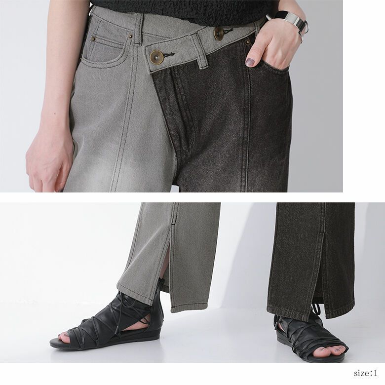 n'OrLABELアシメデザイン配色デニムパンツ』