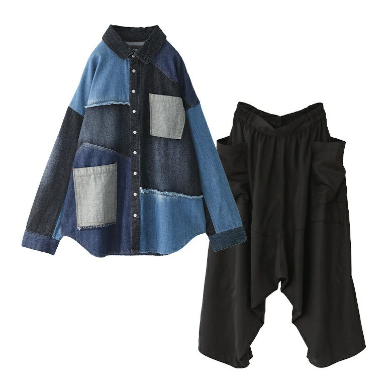 印象的MODEデニムシャツ×パンツコーデ2点SET【30】 シャツ1(M~L) パンツ(Fサイズ) 印象的MODEデニムシャツ×パンツコーデ2点SET【30】 シャツ1(M~L) パンツ(Fサイズ)