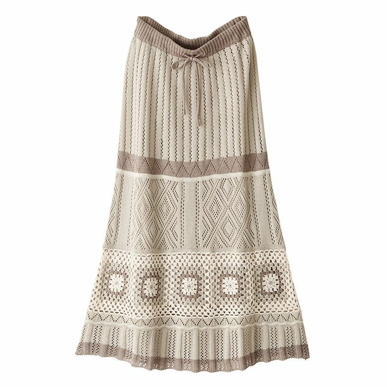 クロシェ編みニットスカート【20】 1(M~L) ニュアンスベージュ クロシェ編みニットスカート【20】 1(M~L) ニュアンスベージュ