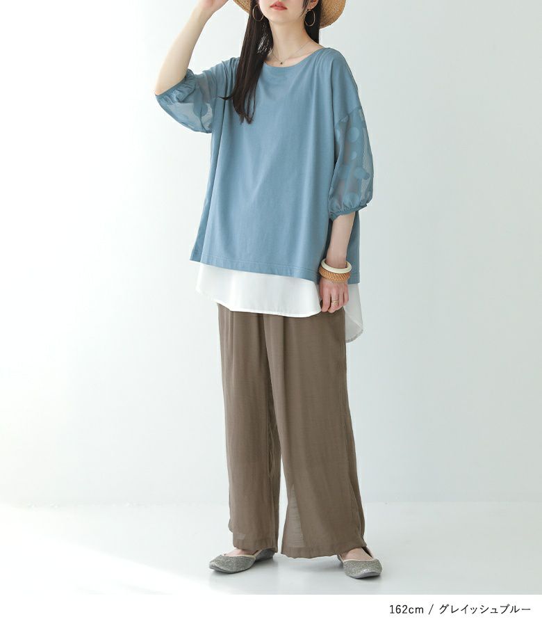 n'OrLABELドット柄シアー袖カットソー』