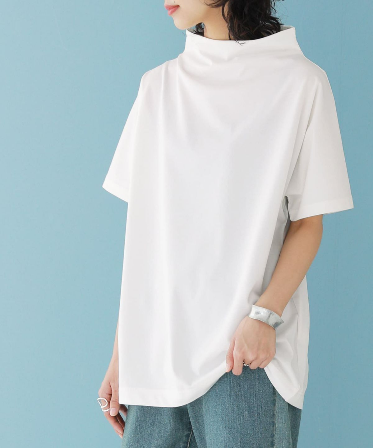 ひんやり冷感ボトルネックTシャツ【5】 1(M~L) オフホワイト ひんやり冷感ボトルネックTシャツ【5】 1(M~L) オフホワイト