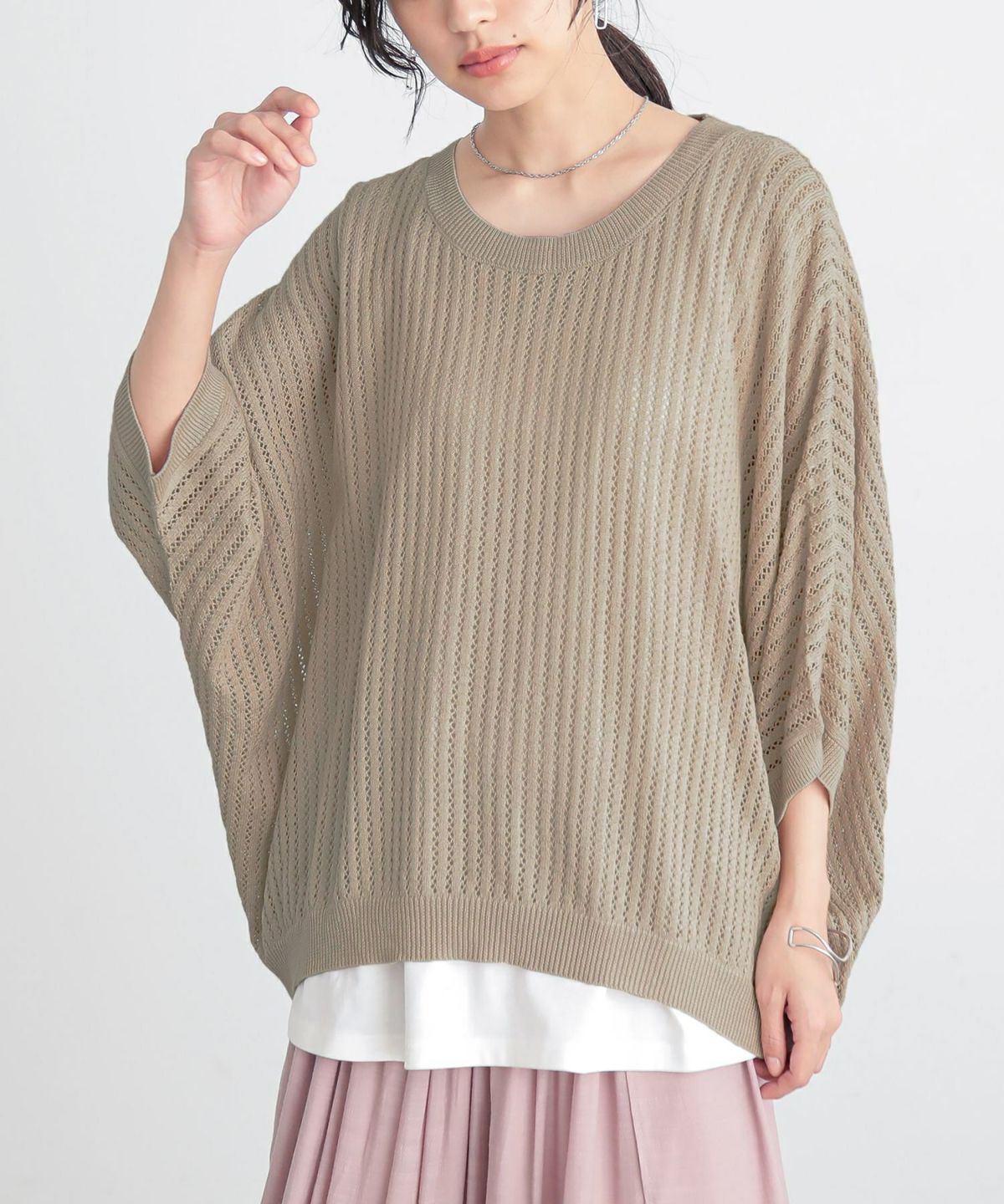透かし編みニット×タンク2点セット【20】 1(M~L) ベージュ 透かし編みニット×タンク2点セット【20】 1(M~L) ベージュ