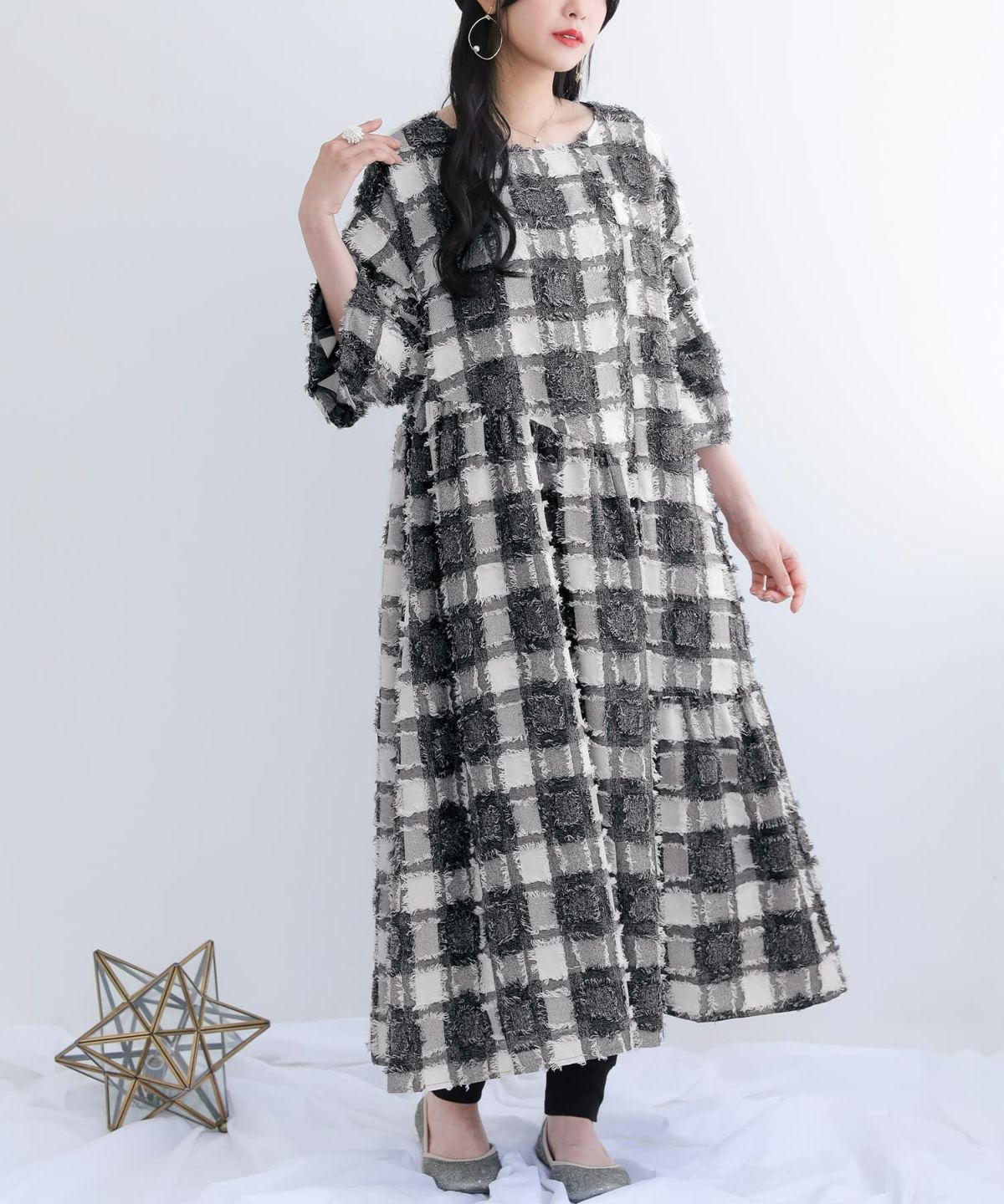 カットジャカードティアードワンピース【30】【SALE】 1(M~L) チャコール カットジャカードティアードワンピース【30】【SALE】 1(M~L) チャコール