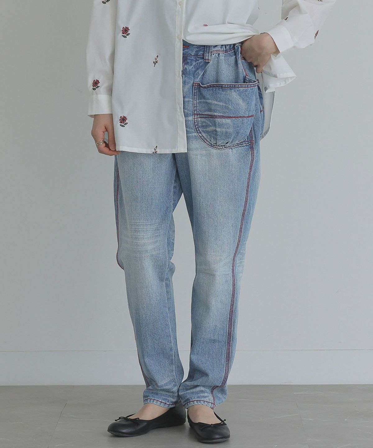 赤ステッチサルエルdesignデニム【20】 1(M~L) ヴィンテージブルー 赤ステッチサルエルdesignデニム【20】 1(M~L) ヴィンテージブルー