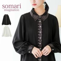 somari imaginationカットワーク刺繍ピンタックブラウス