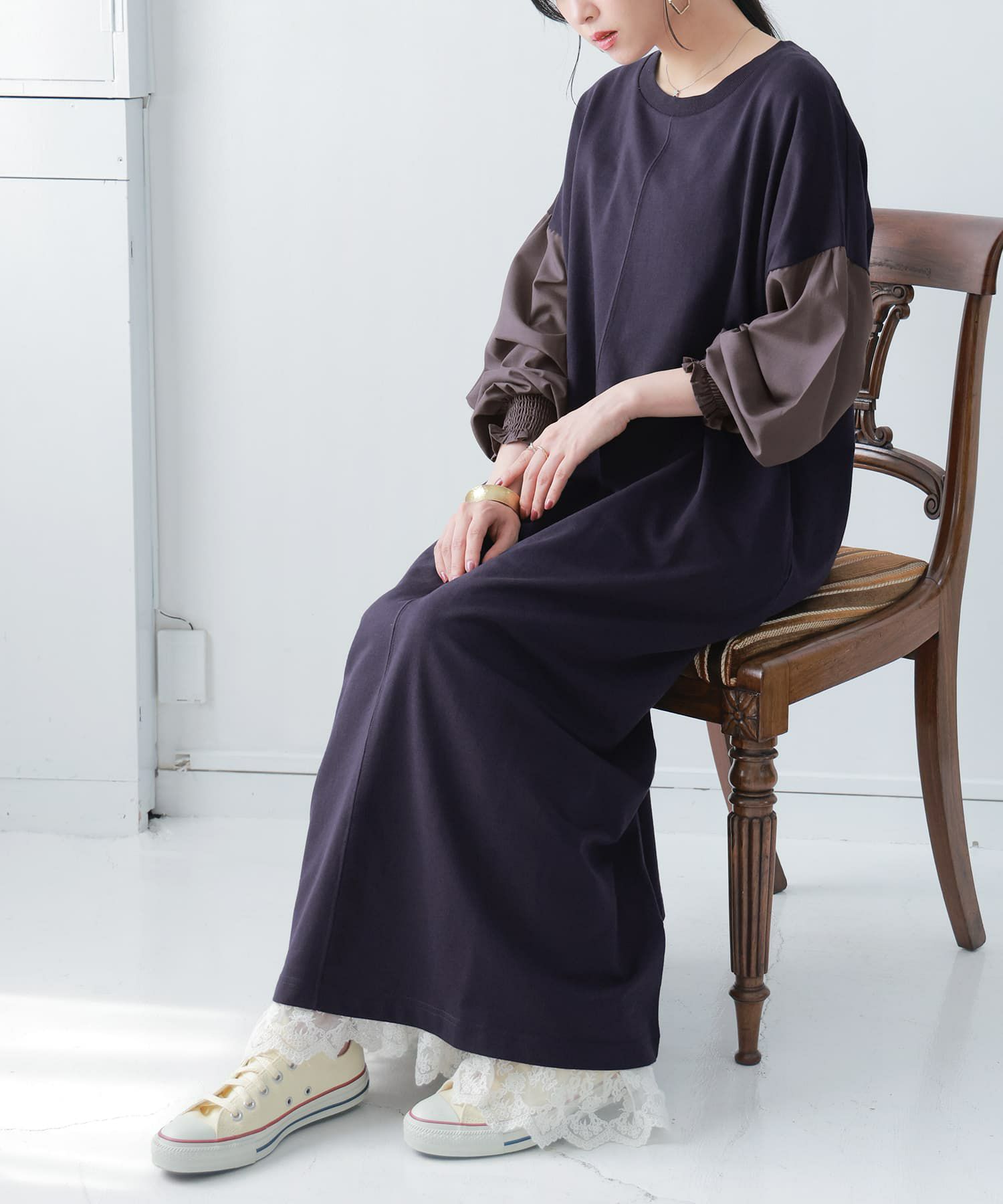 ORGUE(オルグ)ストレッチクロスドッキングワンピース_ベージュSサイズ 