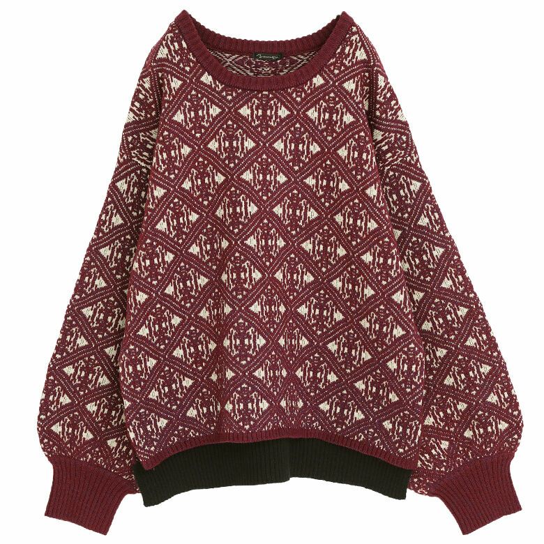 ヴィンテージ柄ジャカードニット【30】 M レッド ヴィンテージ柄ジャカードニット【30】 M レッド
